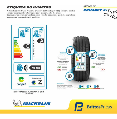 Kit 4 Pneus Michelin Aro 17 Primacy 4+ 225/50 R17