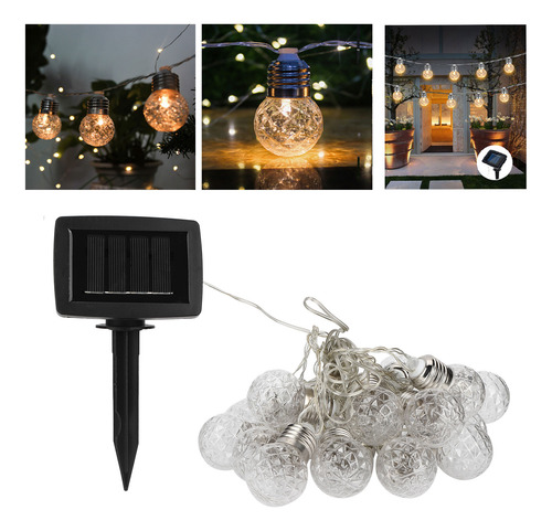 Cadena De Luces Solares Impermeables De 20 Led Para Exterior