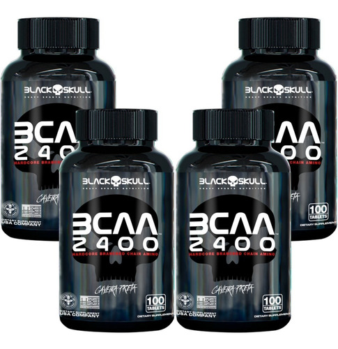 4x Bcaa 2400 100 Tabs (total 400)- Black Skull Caveira Preta