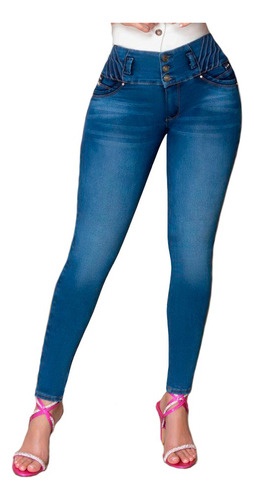 Jeans Mujer Pantalón Colombiano Mezclilla Strech Push Up P62