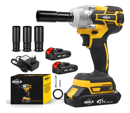 Chave De ​Impacto Sem Escova 300nm 21v+2 Baterias Amarelo 21v 50hz/60hz