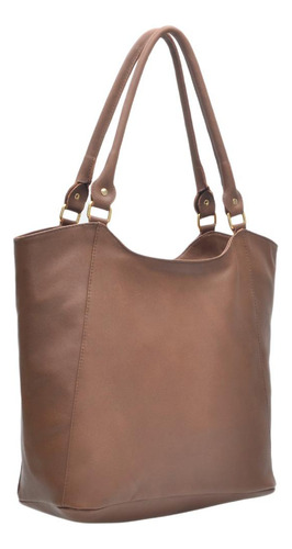 Bolsa Saco Feminina Couro Zíper Alça Fixa Casual Clássica Cor Marrom