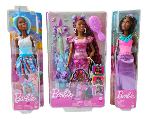 3 Barbie Unicornio Fun & Fancy Hair Rosa Y Dreamtopia Royal
