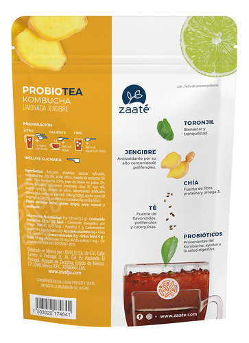 Zaaté Kombucha Te En Polvo Limonada Jengibre Chía 180g