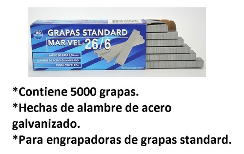 Lote 10 Cajas De 5000 Pzas Cu Grapas Estándar/standard 26/6