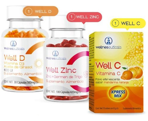 Inmune Pack - Vitamina D + Zinc + Omega Sabor Wellc Naranja-mandarina