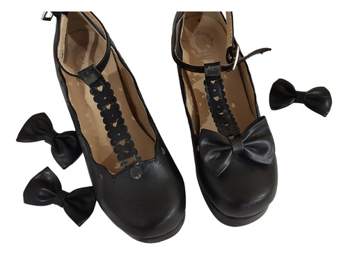 Zapatos Lolita Moño Corazón Coquette Gothic A Restaurar Tira Negro 36.5 (Usado)