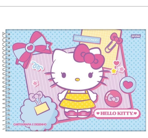 Caderno De Desenho Espiral Hello Kitty 80 Folhas - Jandaia Modelo 1 Azul