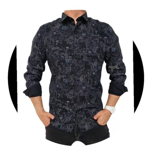 Camisas Slim Fit Negra Selva Hombre 