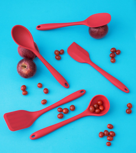 Espátula Colher De Silicone Duplo Redonda Vermelho Oikos
