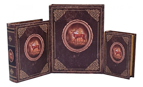 Imagem 2 de 5 de Jogo Caixa Livro Decorativo - 3 Peças Mdf + Pu - G3038