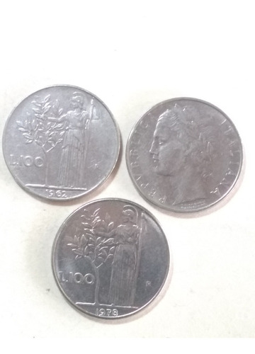  Monedas Italia 100 Liras 3 Pzas  60's 70's Y 80's Envio $57