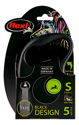 Guia Flexi Black Design Fita Pequena 5m - Preta Para Cães Cor Preto