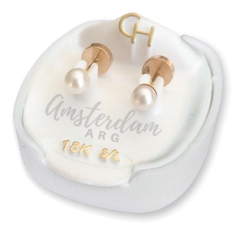 Abridores De Oro 18k Marca Ch Perla Cult 708  .amsterdamarg.