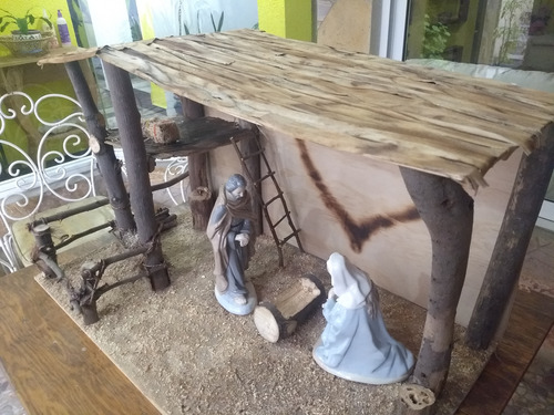 Pesebre Rustico Gde Troncos, Madera P/figuras 36cms Con Pozo (Usado)
