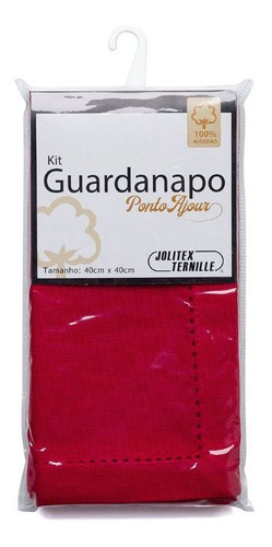 Kit 02 Guardanapos Com Ponto Ajour 100% Algodão Jolitex Cor Vermelho Liso