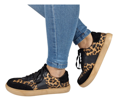 Sam123 Zapatillas Talles Grandes Mujer Negras Con Print