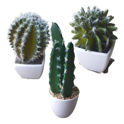 Cactus Y Suculentas Artificiales En Macetitas 3 Plantas