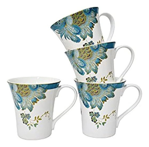 222 Tazas De Porcelana Finamente Esmaltada En Verde Azulado 