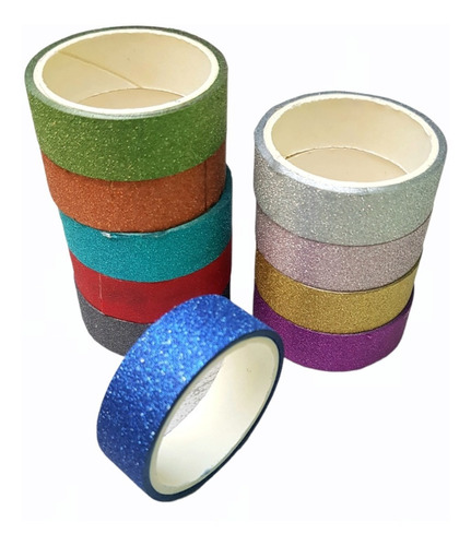 Washi Tape Cinta Adhesiva Decorativa Glitter-(3 Mts) X 10 U