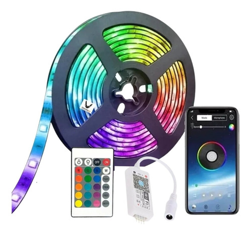  Cinta Led Wifi Multicolor Rgb Luz 5mt + Control + Adaptador