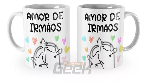 Caneca Flork Meme Amor de Irmãos/Irmãs Porcelana Personalizada 325ml