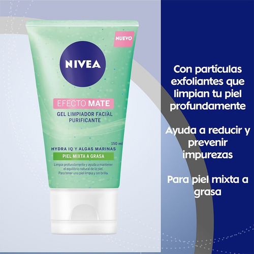 Gel Nivea Limpiador Facial Purificante Efecto Mate 150 Ml