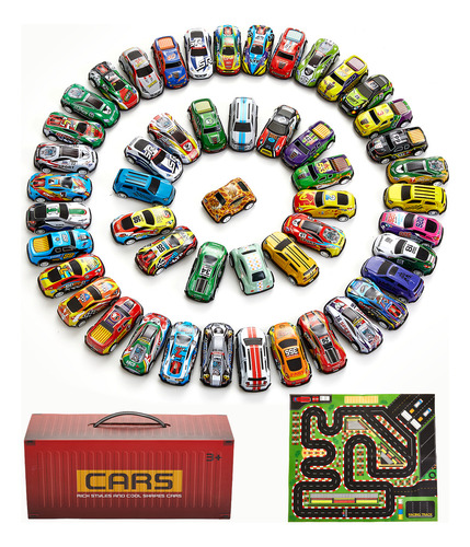 Lictinx 50 Pcs Metal Juguetes De Car Set Carritos Carro Con Caja Map Para niños,Mini Coche De Rally,Coche de retroceso