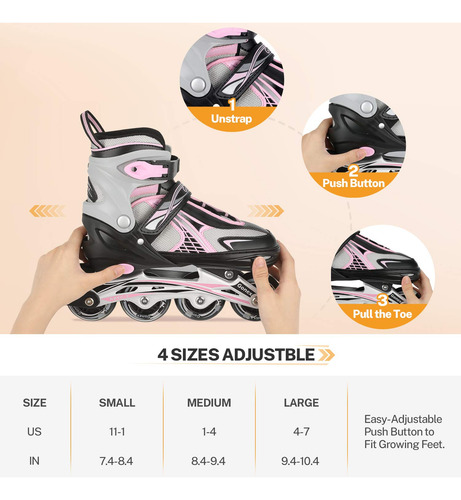 Patines En Línea Ajustables Con Ruedas Iluminadas Para Niños