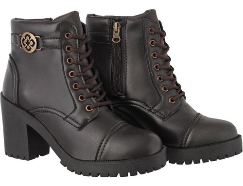 Bota Coturno Feminino Tratorada Casual Cano Médio Conforto