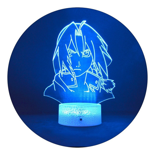 Lampara Velador 3d Edward Elric Full Metal Base Agrietada