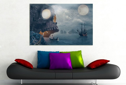 Vinilo Decorativo 60x90cm Barco Calavera Pirata Marino