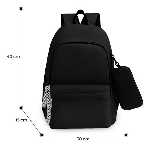 Mochila Feminina Escolar Costura Reforçada Antifurto Estojo Cor Preto