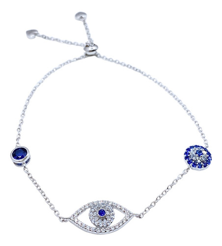 Pulsera De Plata Ley 925 Con Ojo Turco Y Circonitas