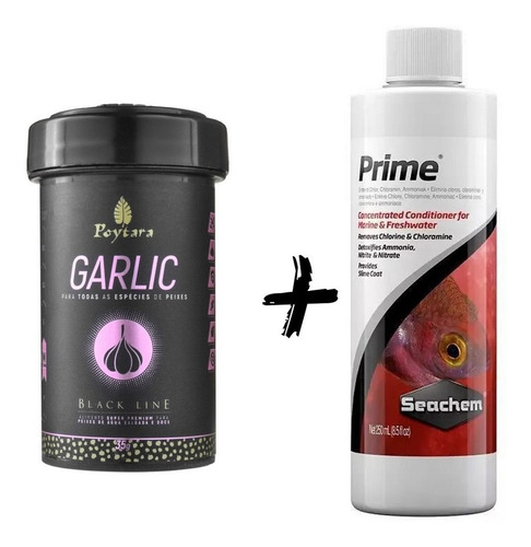 Kit Ração Poytara Garlic 35g + Seachem Prime 250ml