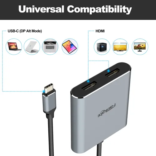 Adaptador Usb C A Hdmi Dual 4k 60hz, Divisor Usb C 2 Monitor