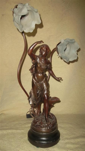 Estatua Mujer Petit Bronce Con Dos Luces Y Tulipas Funciona