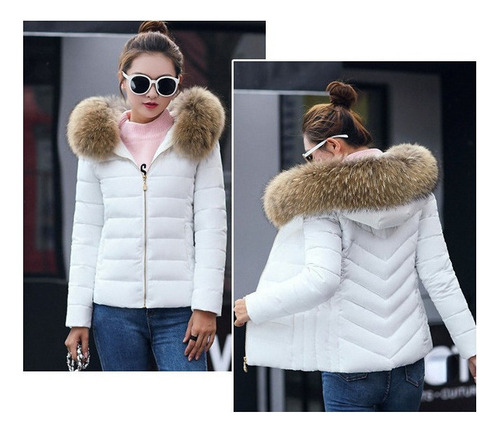Chaqueta Fina Acolchada Con Gorro De Felpa Para Mujer