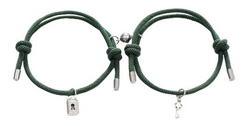 Pulsera Brazalete Verde Novios Candado Llave Imán 2 En 1