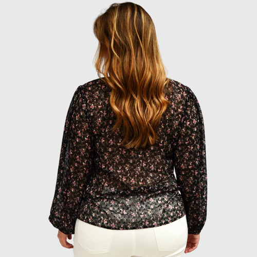 Blusa De Chiffon Con Manga Larga, Modelo 4200 (negro Floread