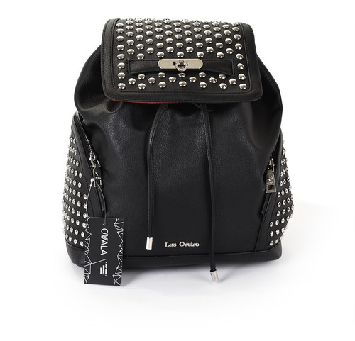 Imagen 2 de 6 de Mochila Mujer Las Oreiro Cuero Sintetico Grande Tachas Dama