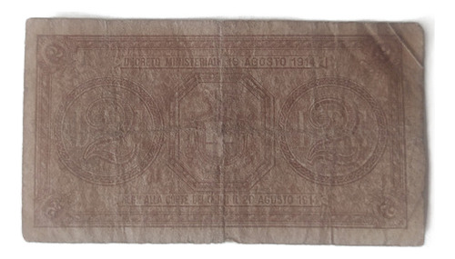 Antiguo Billete 2 Liras Italia 1920-22 Pick 37 C (Usado)
