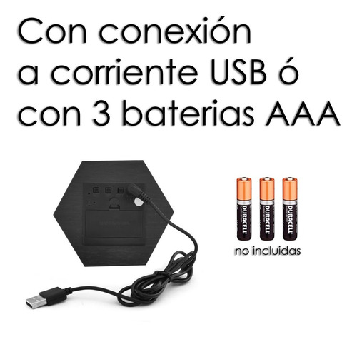 Reloj Despertador Hexágono Negro De Madera Con Led Blanca