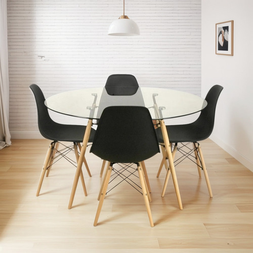 Comedor Eames De 100 Cm Cristal Con 4 Sillas - De Remate!