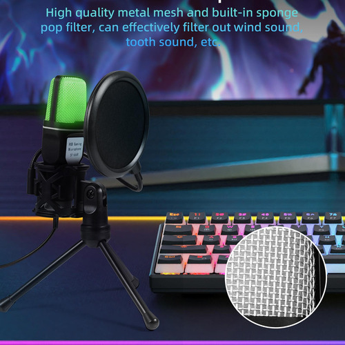 Micrófono De Condensador Iluminación Rgb Ajustable Para