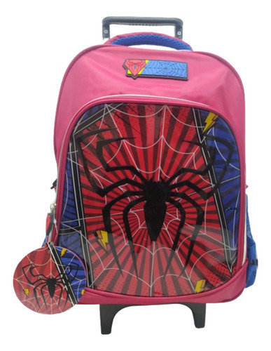 Bolsa Mochila Masculina Aranha Rodinhas Infantil Dl1373 Cor Vermelho