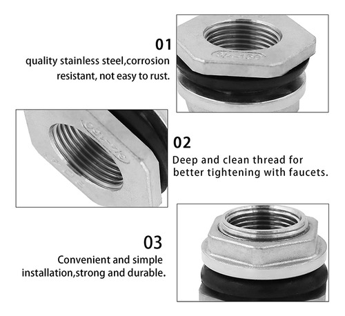 Conector De Tanque De Agua De 1/2 Pulgada Sus304 Thru-bul De