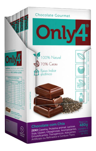 Only4 Chocolate Vegano C/ Chia 80g Display 06 Unidades