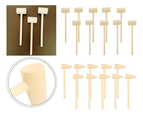 5 X 10 Juego De Mini Martillos De Madera Para Niños 14,7cm