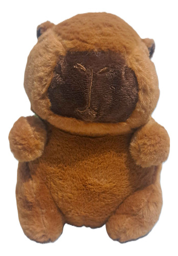 Peluche De Capibara 23 Cm Color Marrón Con Mochila Tortuga Caqui